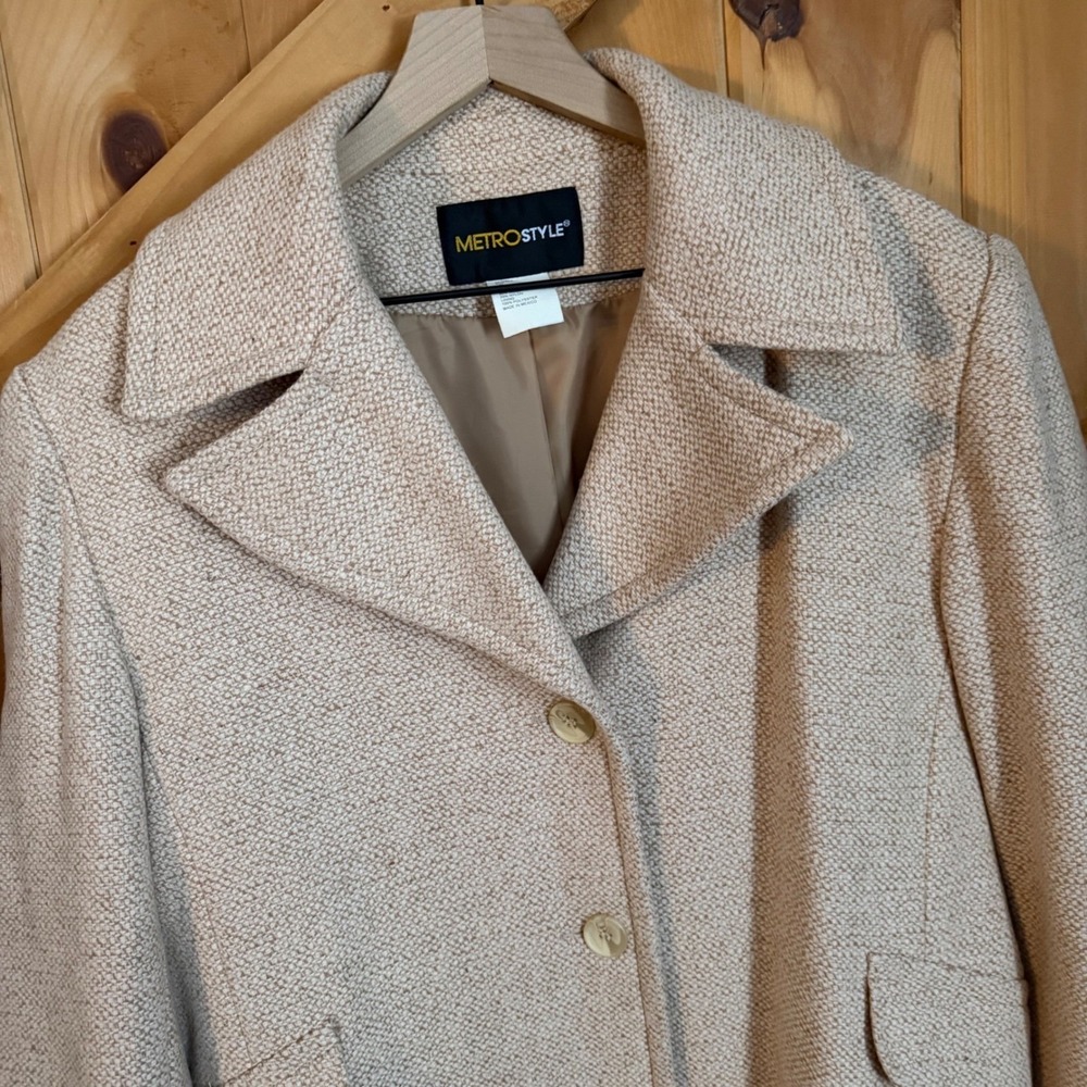 Metrostyle Beige Tweed Wool Blend Coat Blazer Size 20 - Picture 2 of 10